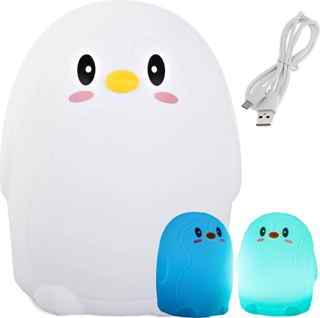 Dětská LED noční lampička Tučňák RGB dotyková USB