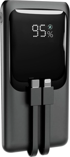 Powerbanka 10 000 mah s integrovanými kabely, lcd displejem a rychlým nabíjením 20 w, černá