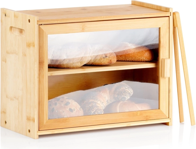 Bambusový dvouúrovňový chlebník se štípačkami 40 × 20 × 31 cm