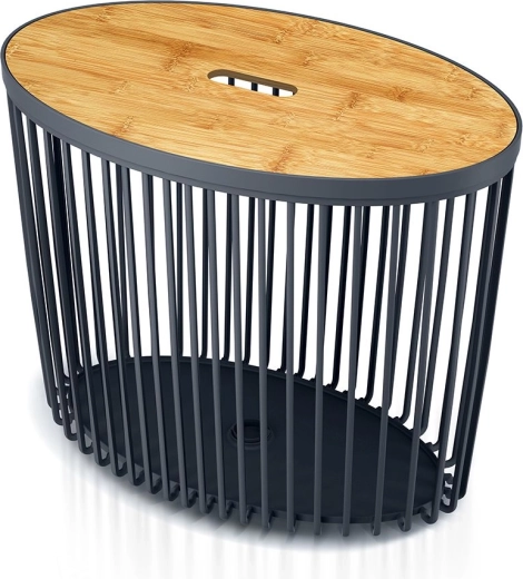 Univerzální oválný koš s bambusovým víkem 56,8 cm, antracit