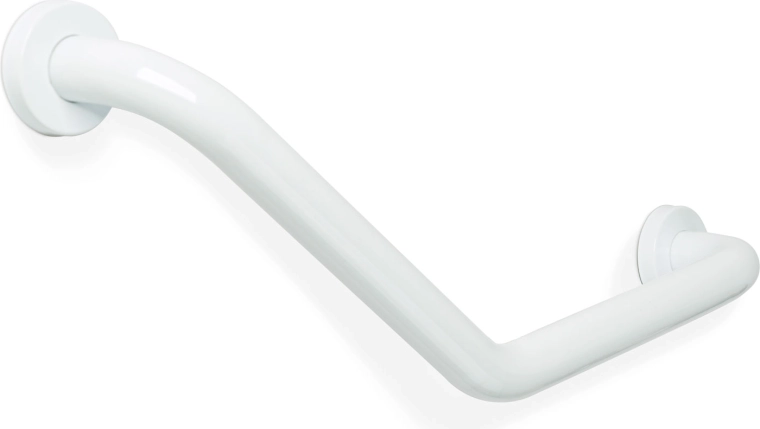 Bílé nástěnné koupelnové madlo z nerezové oceli 45° 25 + 25 cm