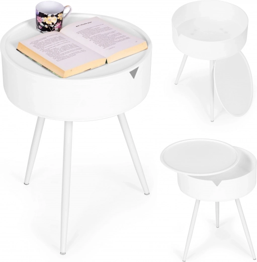 Kulatý noční stolek s odnímatelnou plastovou deskou ModernHome