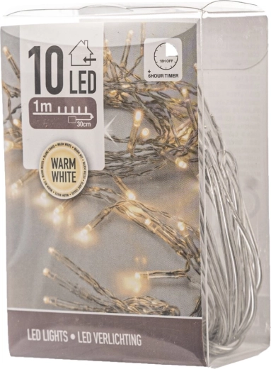LED světelný řetěz do interiéru 1 m, 10 LED, teplá žlutá, s časovačem