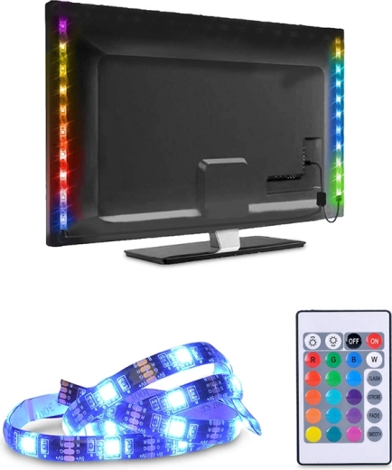 Solight LED RGB pásek pro TV a PC 2× 50 cm USB s vypínačem a dálkovým ovladačem