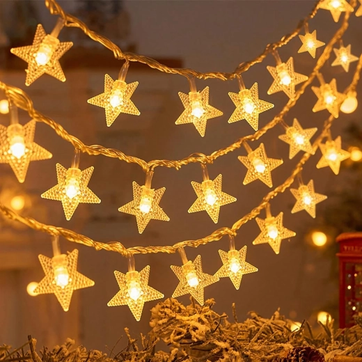 Vánoční světelná girlanda s hvězdičkami, 100 LED, teplá bílá, 10 m