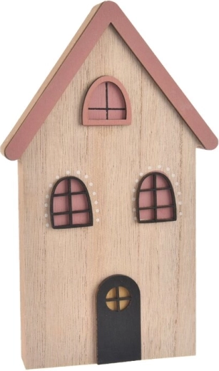 Dřevěný dekorační domeček růžový 12 × 2 × 20 cm