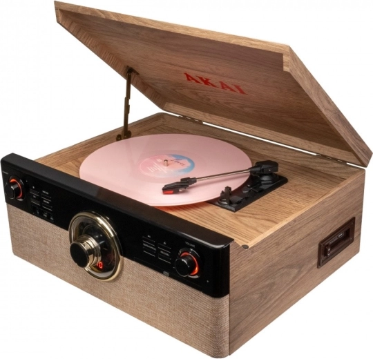 Gramofon AKAI s Bluetooth, CD přehrávačem, kazetou a FM rádiem