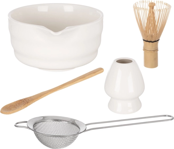 Sada na přípravu matcha čaje z porcelánu a bambusu