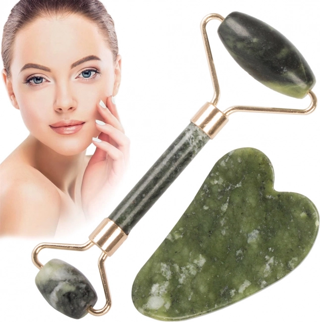 Nefritový masážní váleček a gua sha sada na obličej