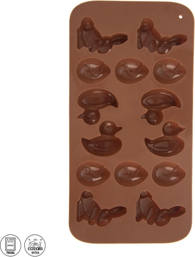 Silikonová forma Velikonoce – zajíčci, kačenky a vajíčka, 14 ks, hnědá