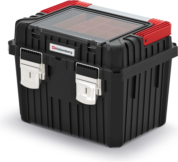 Kufr na nářadí HEAVY s kovovým držadlem a zámky, 445 × 360 × 337 mm, černý