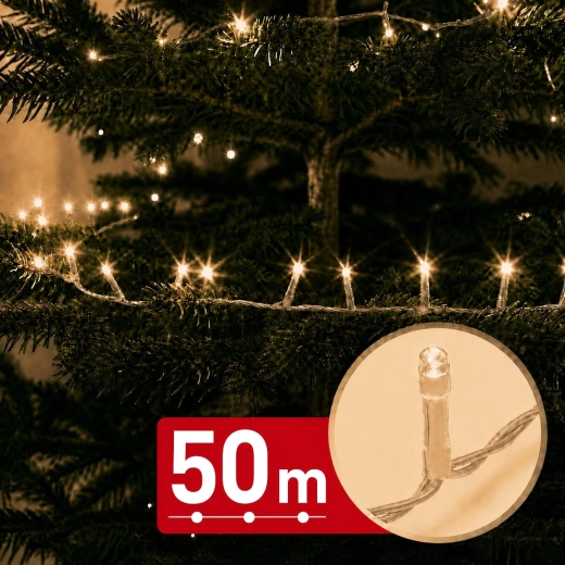 LED světelný řetěz 50 m s 1000 LED v teplé bílé