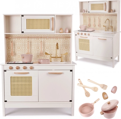 Dřevěná dětská kuchyňka mdf retro boho 100 cm s příslušenstvím