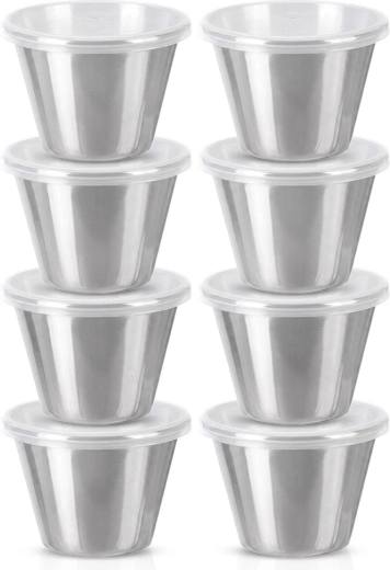 Nerezové mističky na omáčky s víčky 70 ml - 8 ks