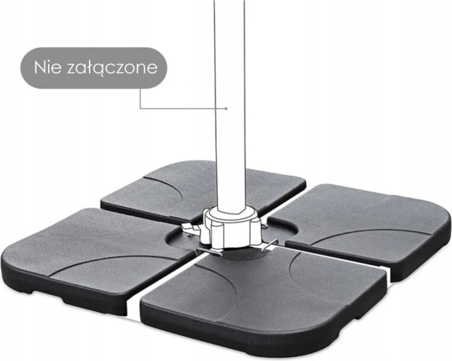 Černá čtvercová základna pod zahradní slunečník, 4dílná, plnitelná, až 80 kg