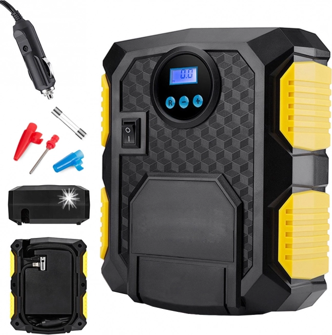 Přenosný auto kompresor 12 V s LCD displejem a LED světlem, 150 PSI