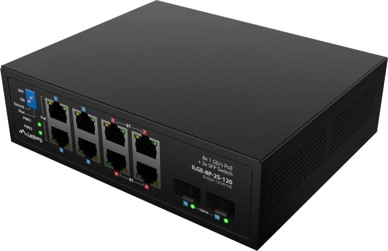 8× Gigabit PoE + 2× SFP uplink pro flexibilní topologii