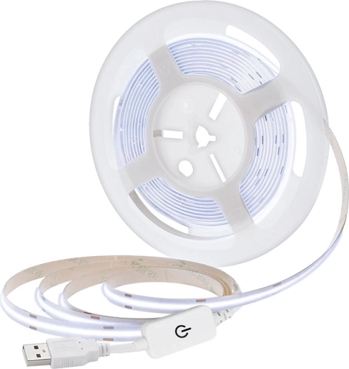Solight led cob pásek 5 m usb, studená bílá 6000 k, vypínač, 8 mm