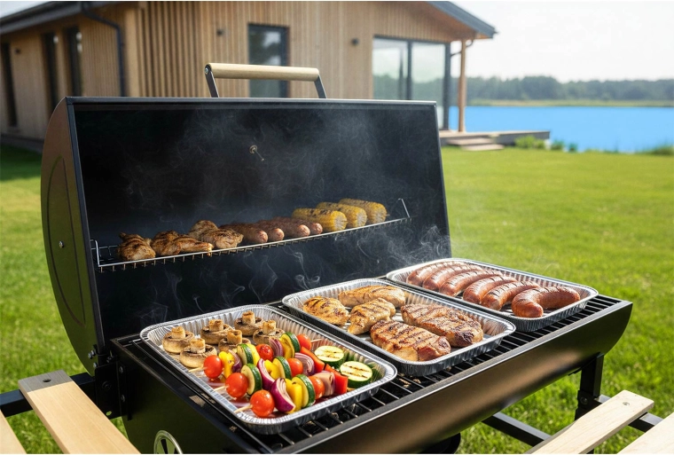 Velká grilovací plocha a ohřívací rošt