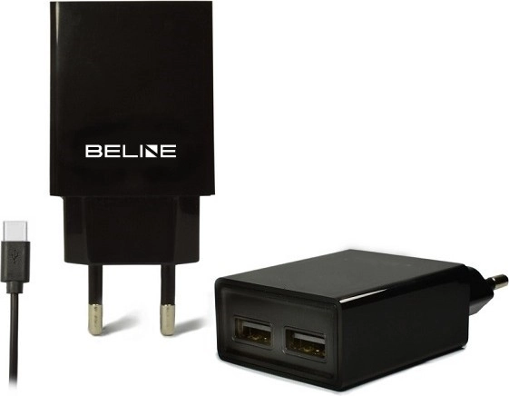 Síťová nabíječka BELINE 2× USB + USB‑C 2 A černá