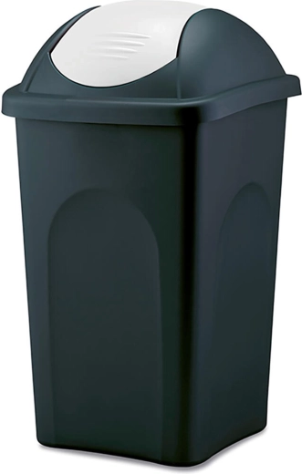 Výklopný odpadkový koš MULTIPAT 60 l, čtvercový, černý s bílým víkem