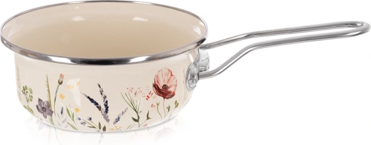 Emajlovaný rendlík krémový s motivem máků 16 cm, 950 ml