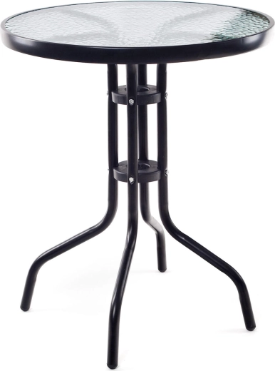 zahradní kulatý stolek se skleněnou deskou 60 cm – černý kov
