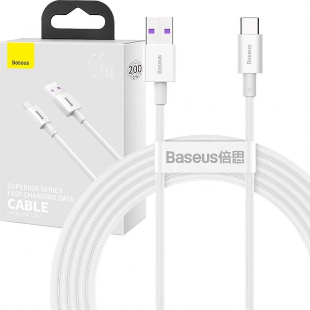 Baseus Superior USB na USB‑C kabel 66 W, 2 m, bílý