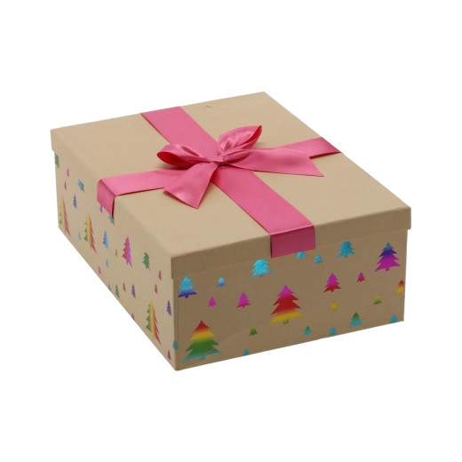 Sváteční dárková krabička hnědá s růžovou mašlí 28,5 × 20 × 8,5 cm - 1 kus