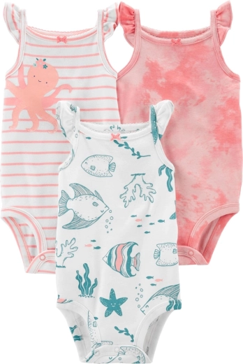 CARTER'S body bez rukávů Pink Ocean 3 ks – Vel. 56