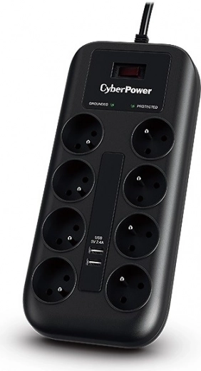 Přepěťová ochrana CyberPower s 8 zásuvkami a 2 USB porty