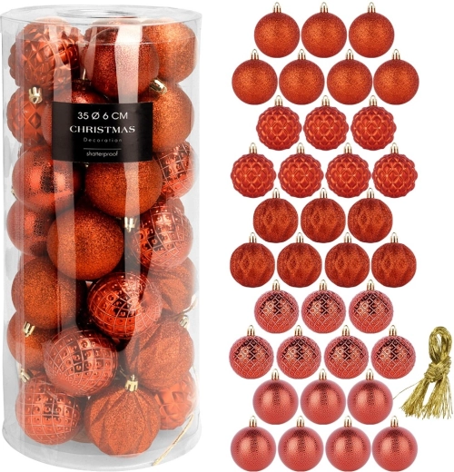 Netříštitelné červené vánoční koule 6 cm, sada 35 ks