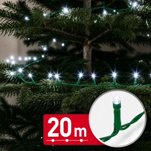 LED světelný řetěz 20 m se 400 LED ve studené bílé barvě