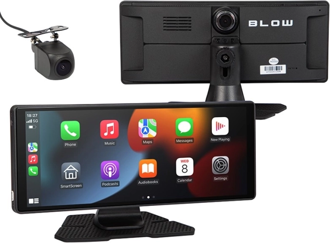 Multimediální stanice s bezdrátovým Apple CarPlay 5.0 a Android Auto, duální dash kamera a parkovací kamera BLOW
