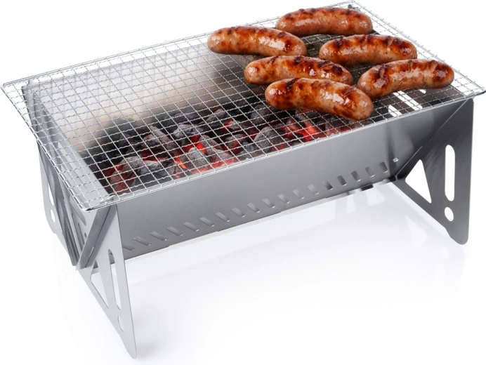 Skládací nerezový gril na dřevěné uhlí Vilde 40 × 24 cm