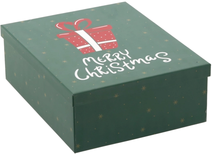 Vánoční dárková krabička zelená s nápisem „MERRY CHRISTMAS“ - 1 kus
