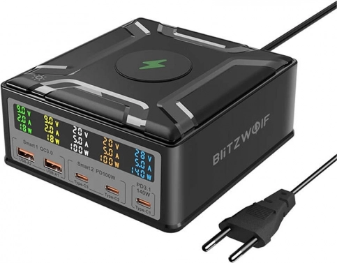 Univerzální nabíječka BlitzWolf BW-S28 s bezdrátovým nabíjením, černá