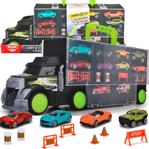 Dickie Toys přepravník aut a kufřík s autíčky a dopravními doplňky