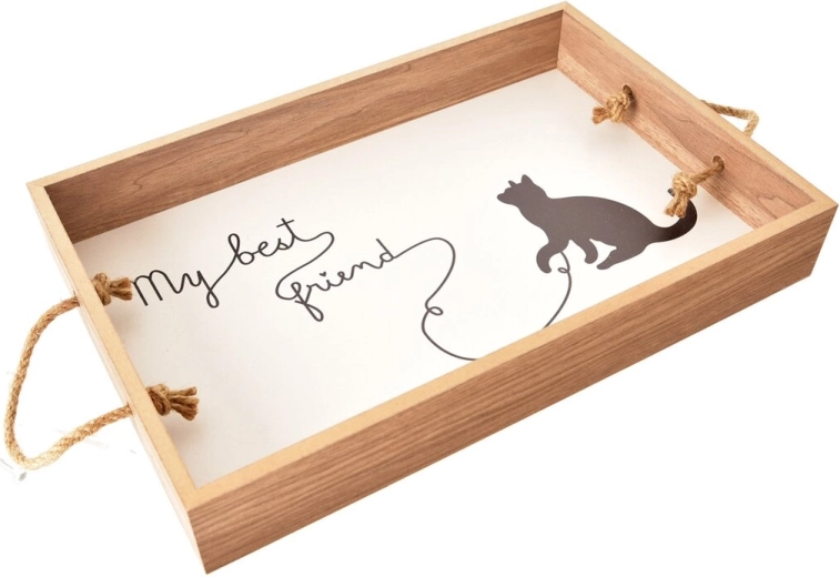 Dřevěný servírovací tác Lovely Cat 38 × 25 cm