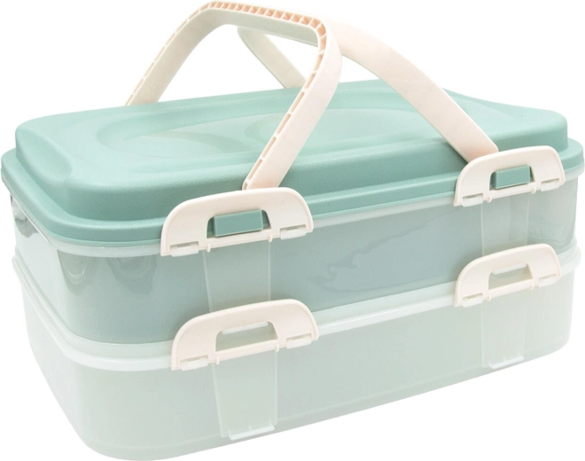 Dóza na potraviny se dvěma patry s držadly, 40 × 30 × 18 cm, mentolová