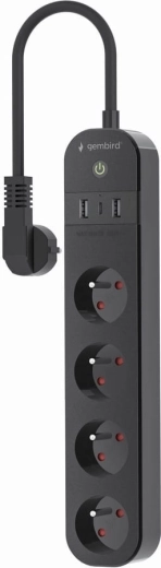 Inteligentní prodlužovací přepěťová lišta Tuya WiFi 4× zásuvka FR, 2× USB‑A a 1× USB‑C, černá