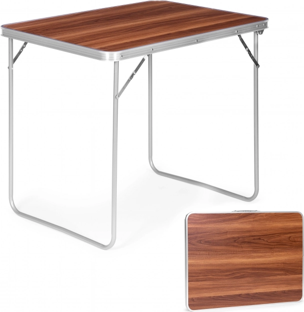 Skládací turistický stůl 80 × 60 cm dřevěný vzhled