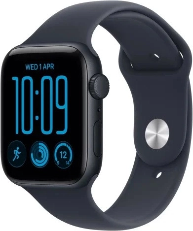 Apple Watch SE 3 GPS 44mm hliníkový midnight s tmavě modrým sportovním řemínkem S/M