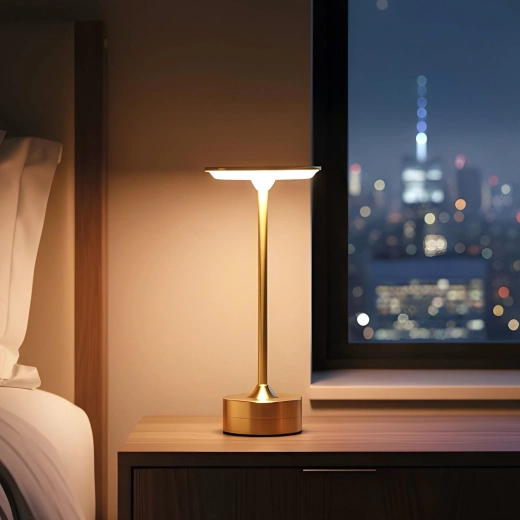 Zlatá nabíjecí stolní lampa s nastavitelnou teplotou světla a jasem