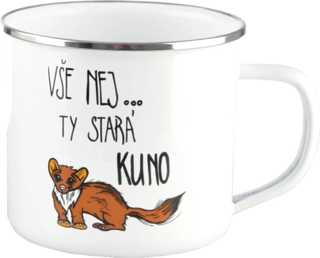 Smaltovaný plecháček s motivem kuny 500 ml bílý