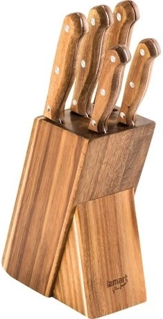 Sada 5 kuchyňských nožů v dřevěném bloku Wood