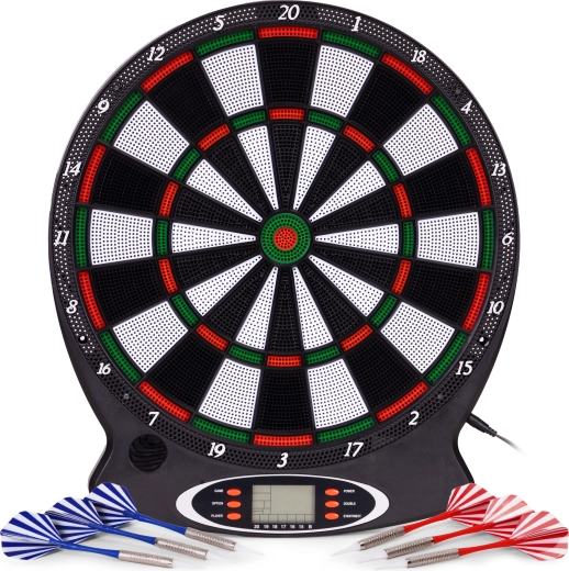 Elektronický terč na šipky s LCD, 38 cm, 18 her, set se 6 šipkami