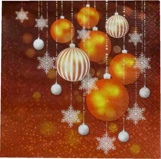 Vánoční ubrousky se zlatými koulemi 33 × 33 cm, 3vrstvé - 1 kus