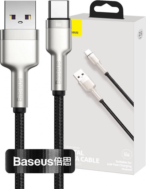 Datový kabel BASEUS Cafule USB‑A – USB‑C 66 W, 0,25 m, černý