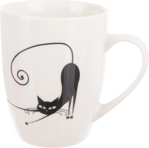 Porcelánový hrnek s motivem kočky bílý/černý 370 ml